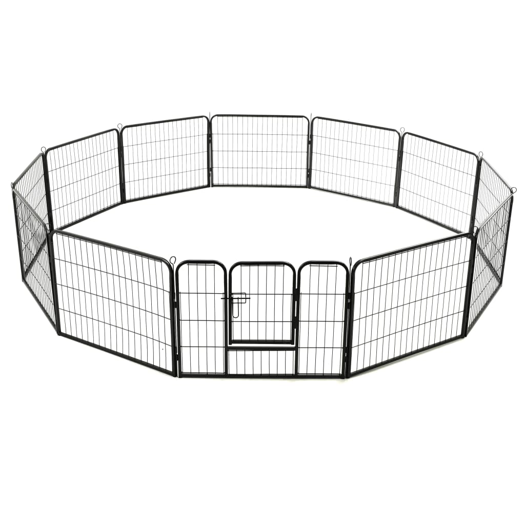 vidaXL Dog Playpen 12 Panels Steel 31.5"x23.6" Black