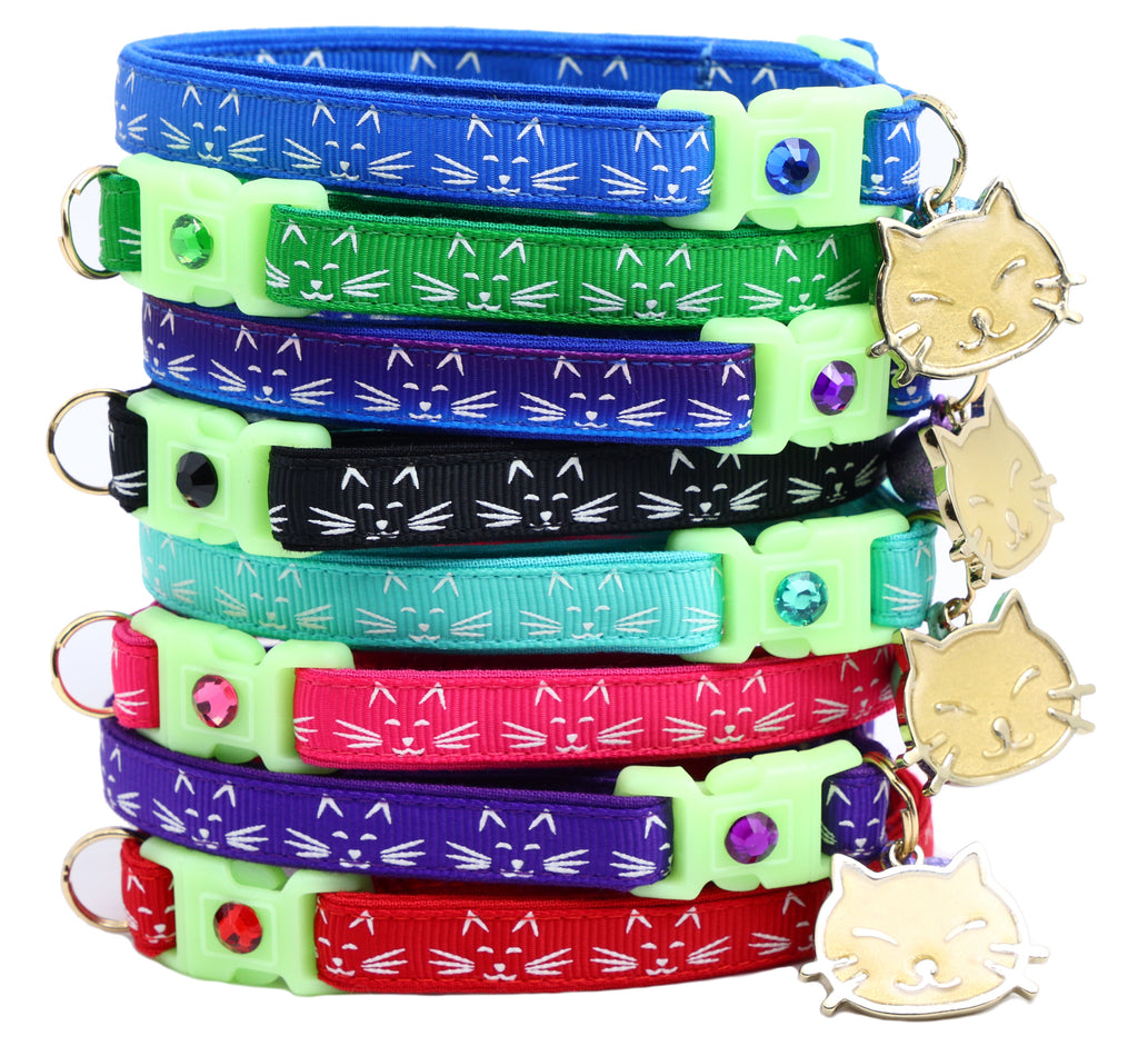 Glowing Cat Faces Breakaway Cat Collar